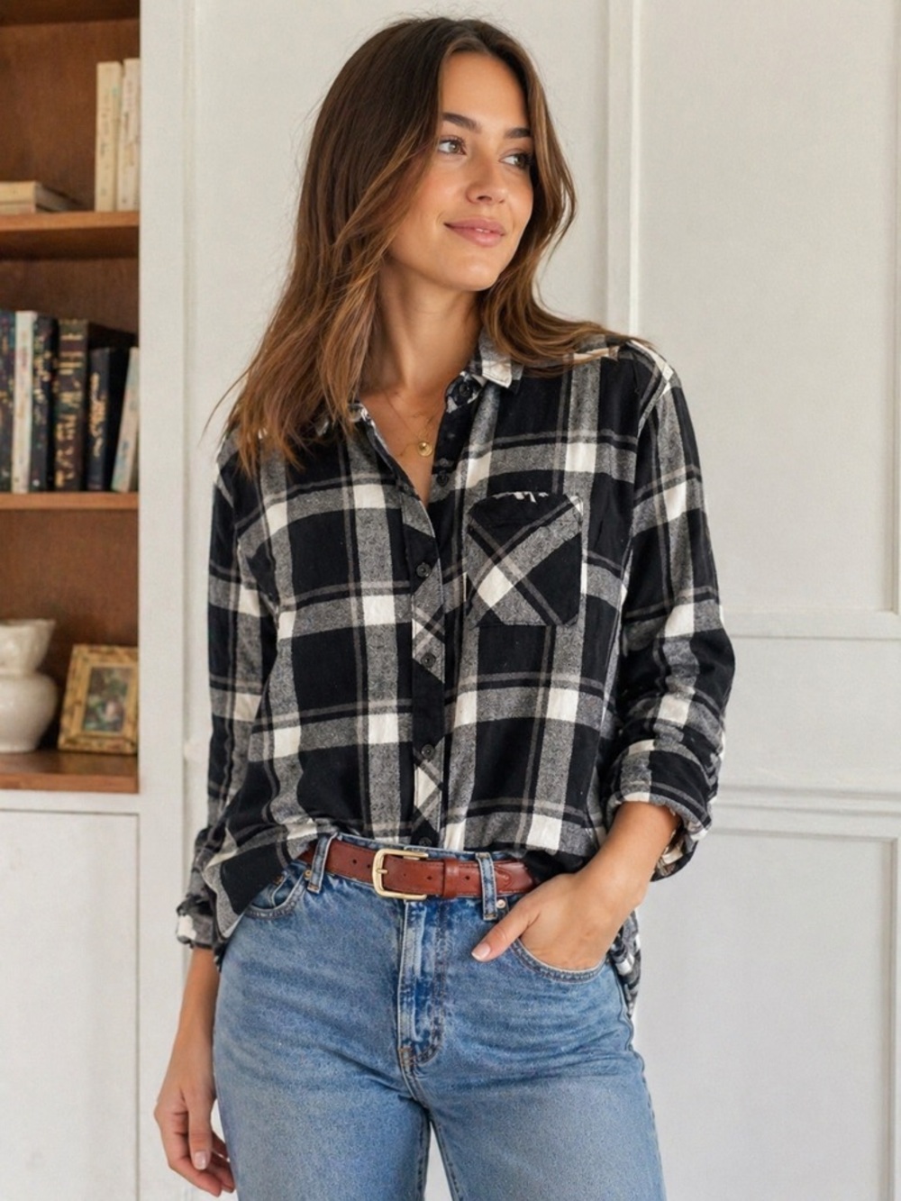 Woolrich Black Gray Plaid Flannel Button Front Shirt Small